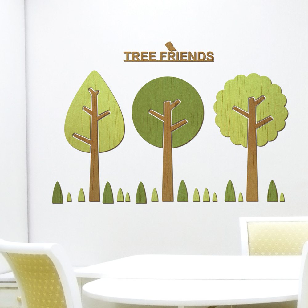 우드 나무친구들 (컬러) 공부방 꾸미기 스티커 벽면장식 공부방스티커
