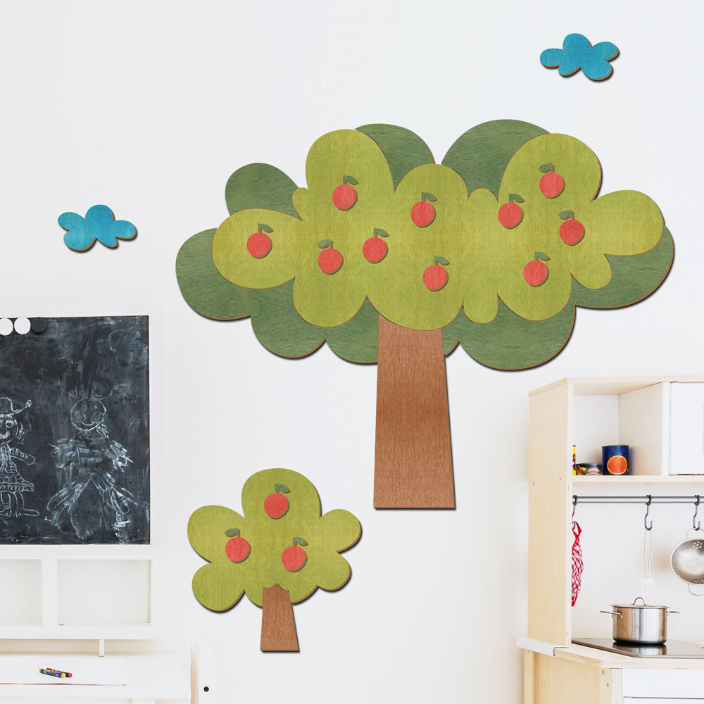 우드스티커 사과나무 (컬러완제품) 어린이집환경 교실환경꾸미기